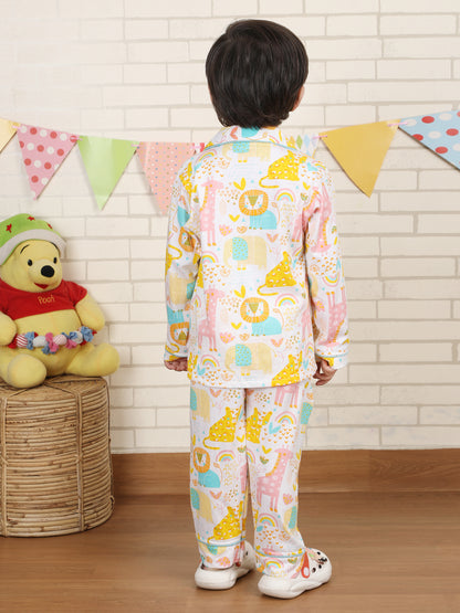 Polka Tots Full sleeve Animal print Night suit - Multicolor