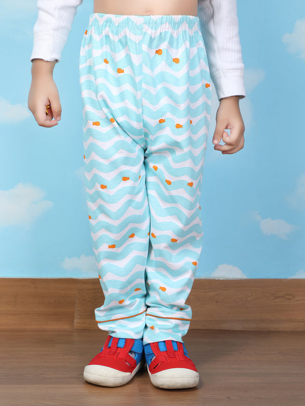 Polka Tots Full sleeve Fish print Night suit - Blue
