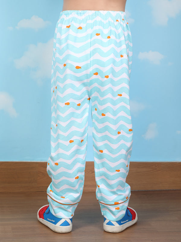 Polka Tots Full sleeve Fish print Night suit - Blue