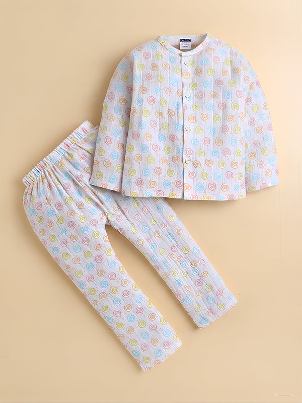 Polka Tots Muslin Cotton Candy Swirl Print Jhabla & Pant Set