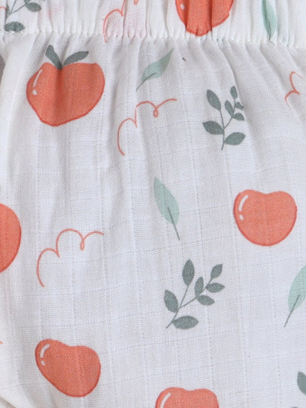 MulMul Sparsh Full Sleeve Tomato Print Muslin Jabla & Frill Pant Set – White