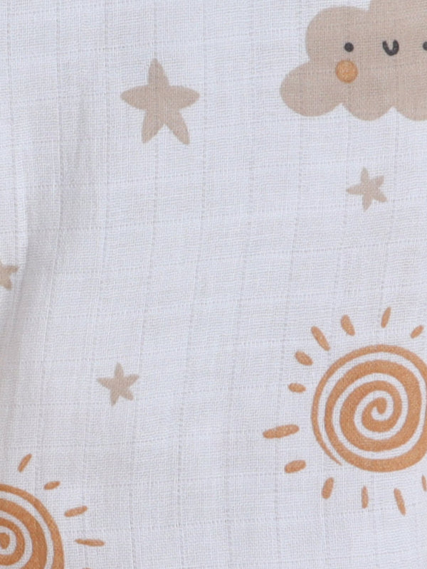 MulMul Sparsh Full Sleeve Boho Sunshine & Rainbow Print Muslin Jabla & Frill Pant Set – White