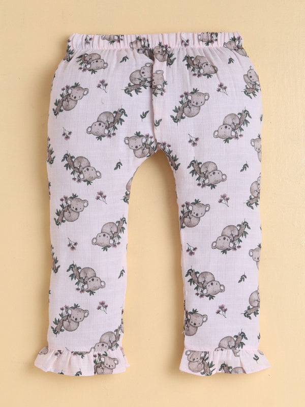 MulMul Sparsh Full Sleeve Koala Print Muslin Jabla & Frill Pant Set – Light Pink