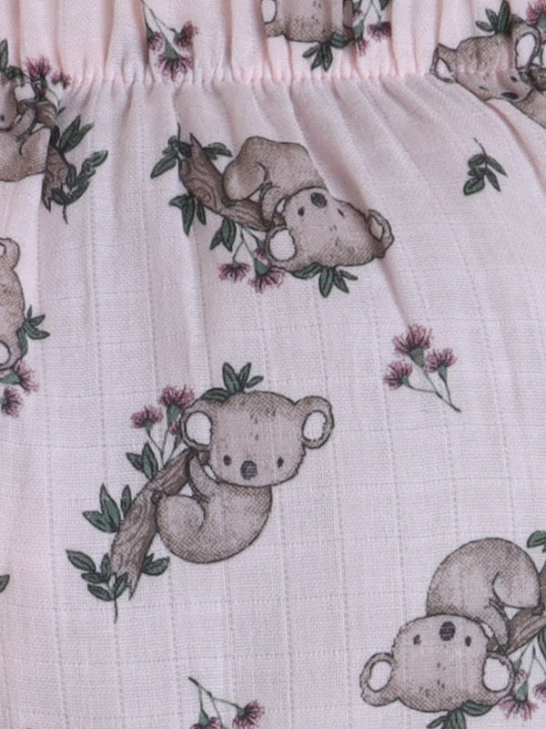 MulMul Sparsh Full Sleeve Koala Print Muslin Jabla & Frill Pant Set – Light Pink