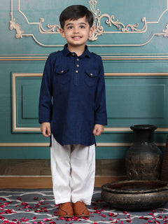 Polka Tots Full Sleeves Pathani Set - Blue
