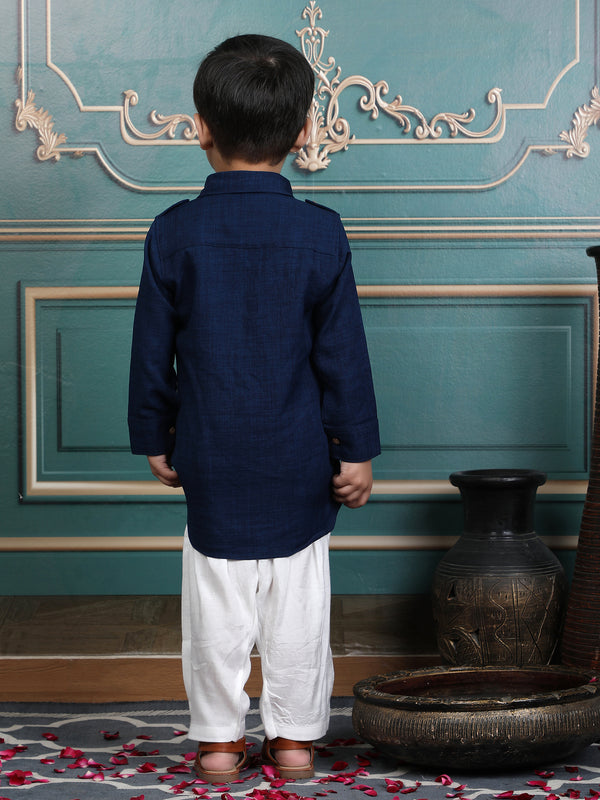 Polka Tots Full Sleeves Pathani Set - Blue