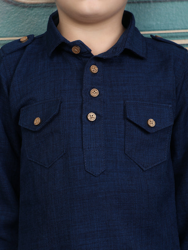 Polka Tots Full Sleeves Pathani Set - Blue