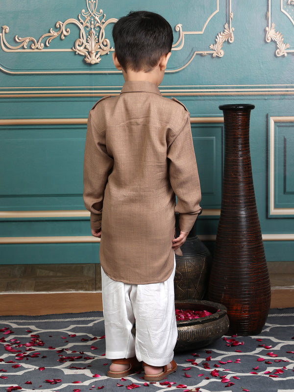Polka Tots Full Sleeves Pathani Set - Beige