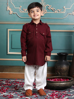 Polka Tots Full Sleeves Pathani Set - Maroon