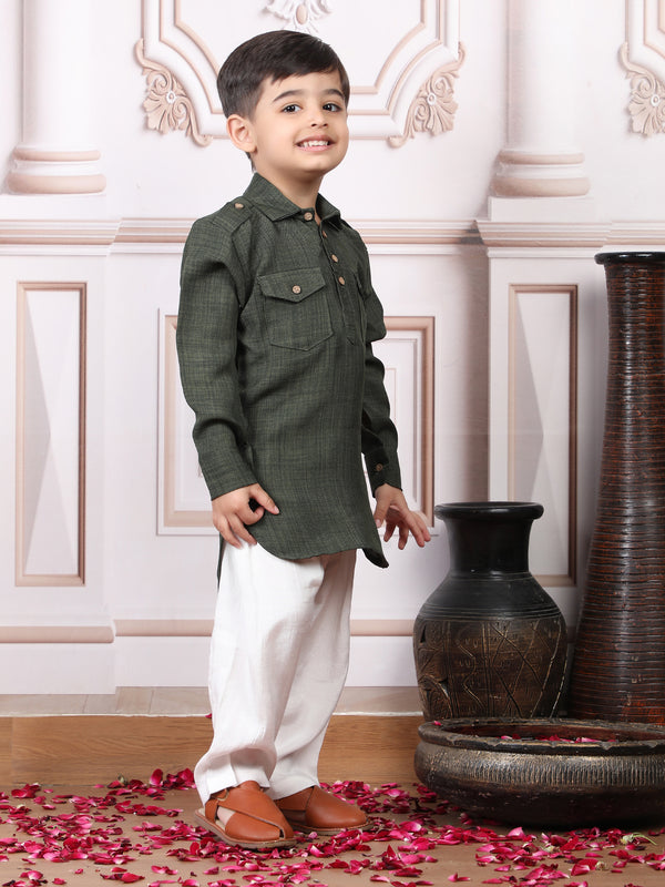 Polka Tots Full Sleeves Pathani Set - Green