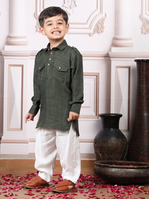 Polka Tots Full Sleeves Pathani Set - Green