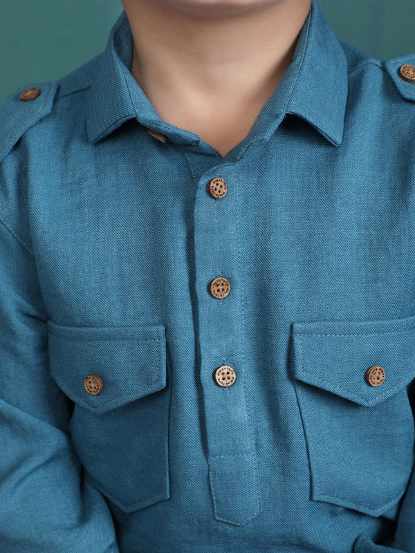 Polka Tots Full Sleeves Pathani Set - Turquoise