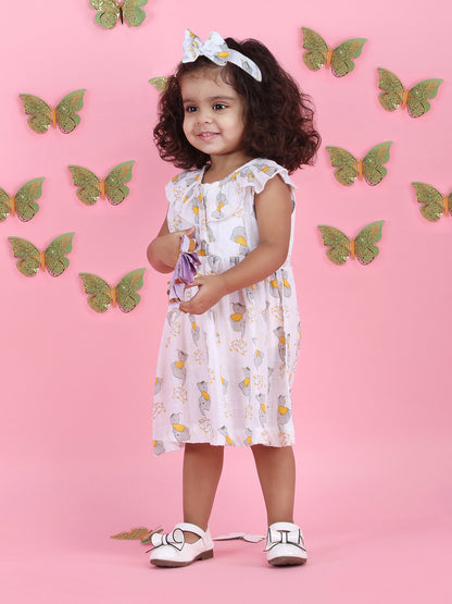 Polka Tots Sleeveless Jumbo jr. print frock with headband - Multicolor