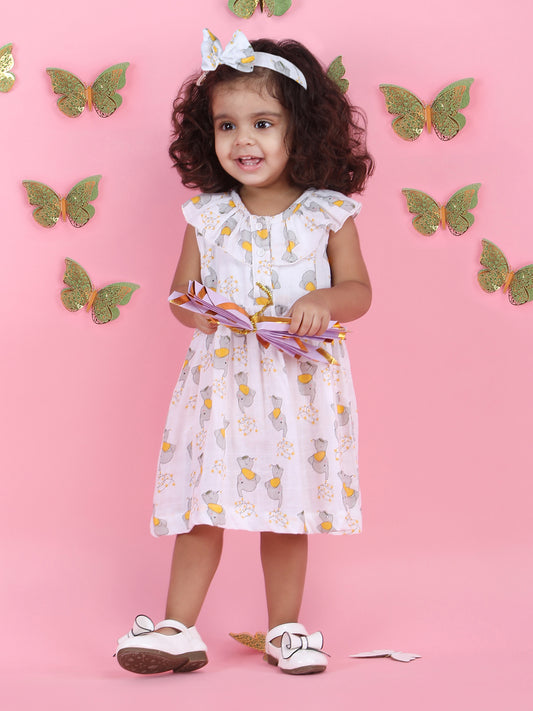 Polka Tots Sleeveless Jumbo jr. print frock with headband - Multicolor