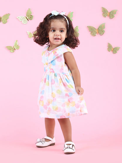 Polka Tots Sleeveless Polka Dots print frock with headband - Multicolor