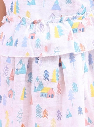 Polka Tots Sleeveless Tiny Town print frock with headband - Multicolor