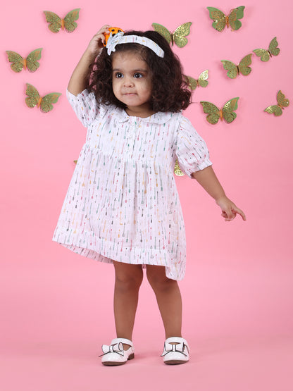 Polka Tots Halfsleeves Cupid print frock with headband - Multicolor