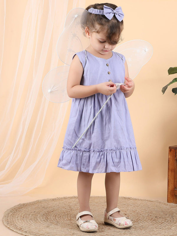 Polka Tots Sleeveless Solid frock with headband - Purple