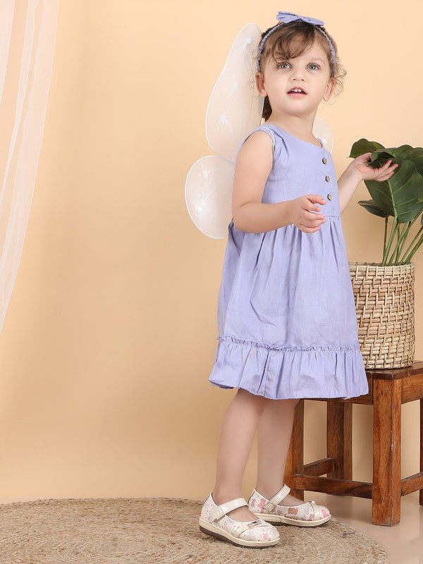 Polka Tots Sleeveless Solid frock with headband - Purple