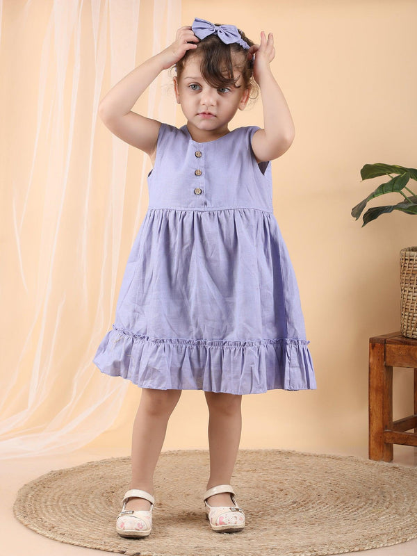 Polka Tots Sleeveless Solid frock with headband - Purple