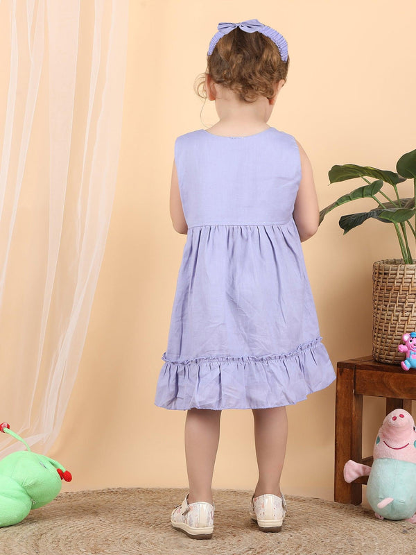Polka Tots Sleeveless Solid frock with headband - Purple