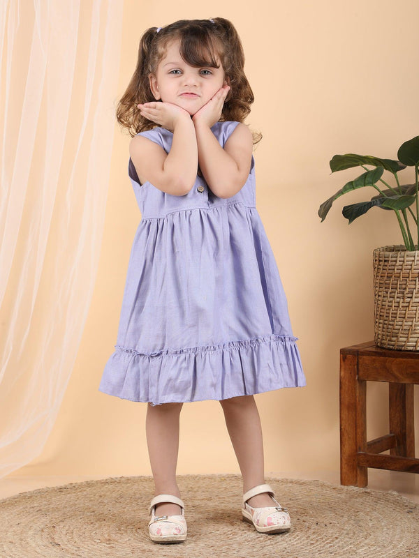 Polka Tots Sleeveless Solid frock with headband - Purple