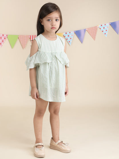 Polka Tots Halfsleeves Zig zag print frock with headband  -Blue