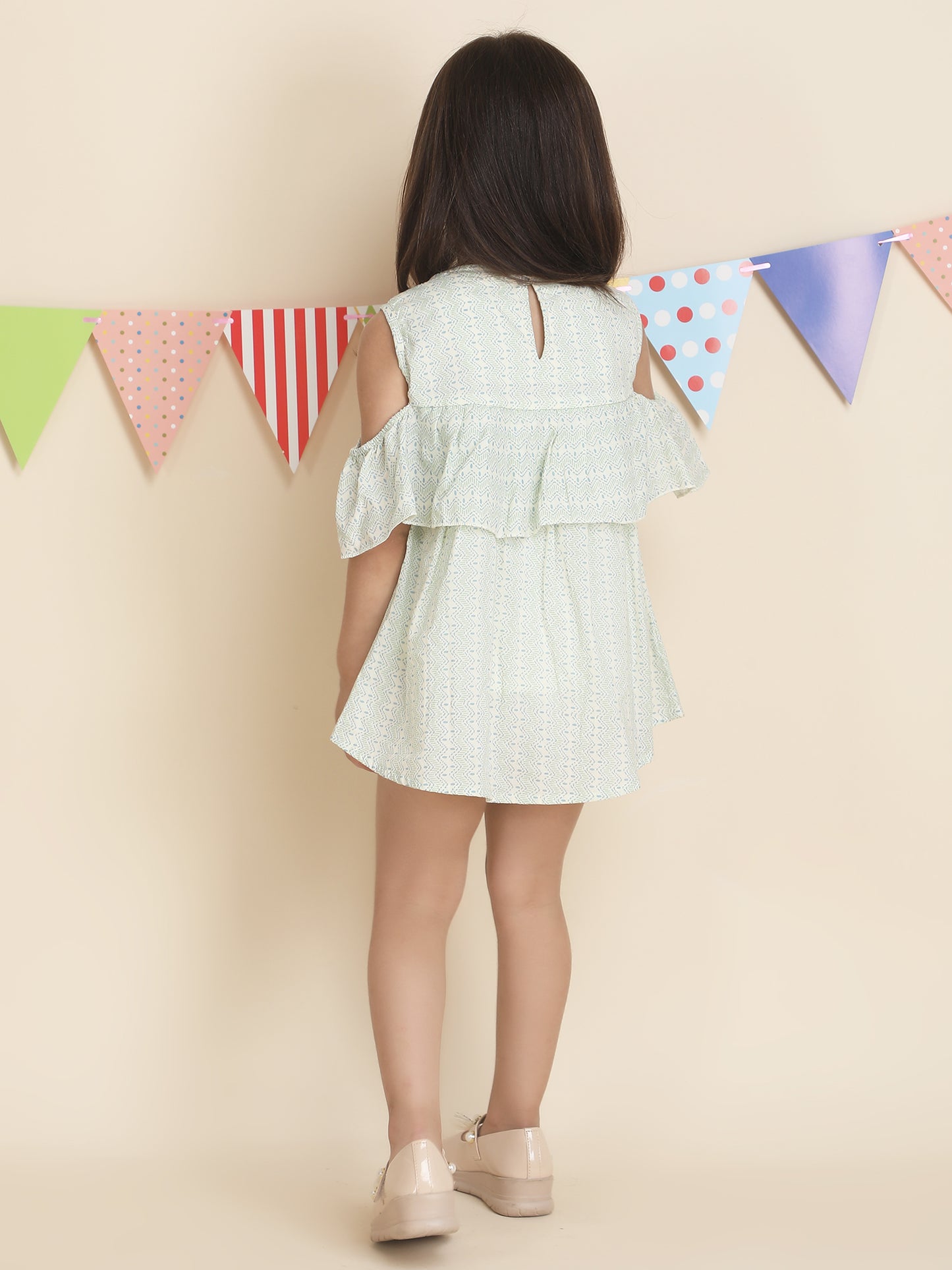 Polka Tots Halfsleeves Zig zag print frock with headband  -Blue