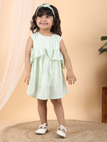 Polka Tots Sleeveless Zig zag print frock with headband  -Aqua