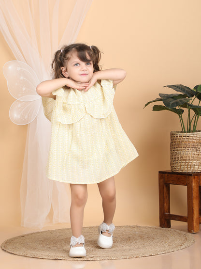 Polka Tots Halfsleeves Zig zag print frock with headband - Yellow