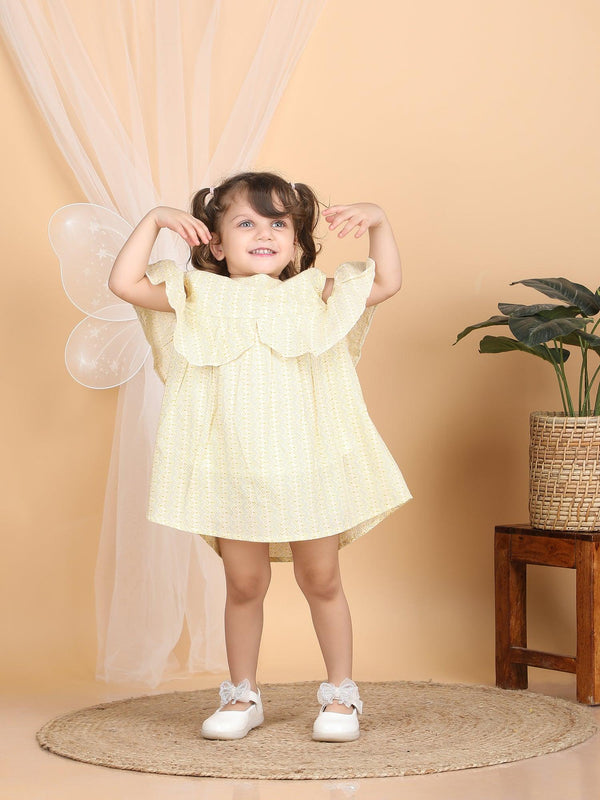 Polka Tots Halfsleeves Zig zag print frock with headband - Yellow
