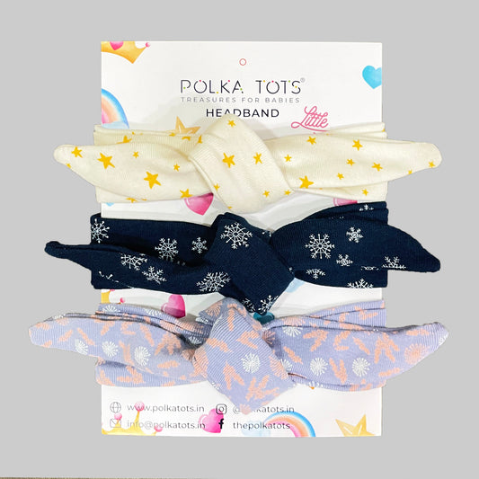 Polka Tots Snowflakes and Star print Headbands - Pack of 3