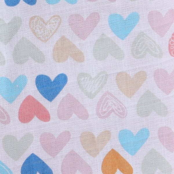 Polka Tots Soft Muslin Cotton Half sleeves Mini Hearts print Jhabla and Pant Set - Multicolor