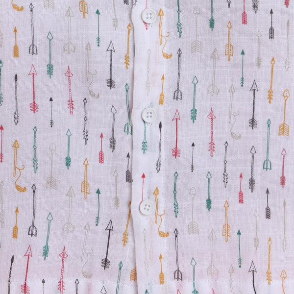 Polka Tots Soft Muslin Cotton Half sleeves Cupid print Jhabla and Pant Set - White