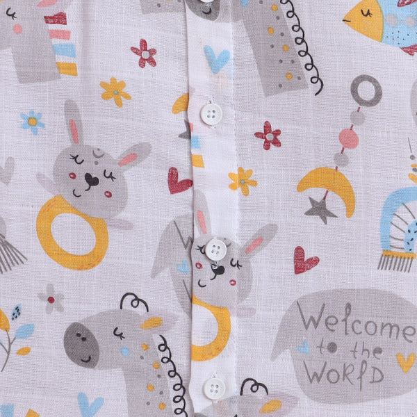 Polka Tots Soft Muslin Cotton Half sleeves Hello Baby print Jhabla and Pant Set  - Multicolor