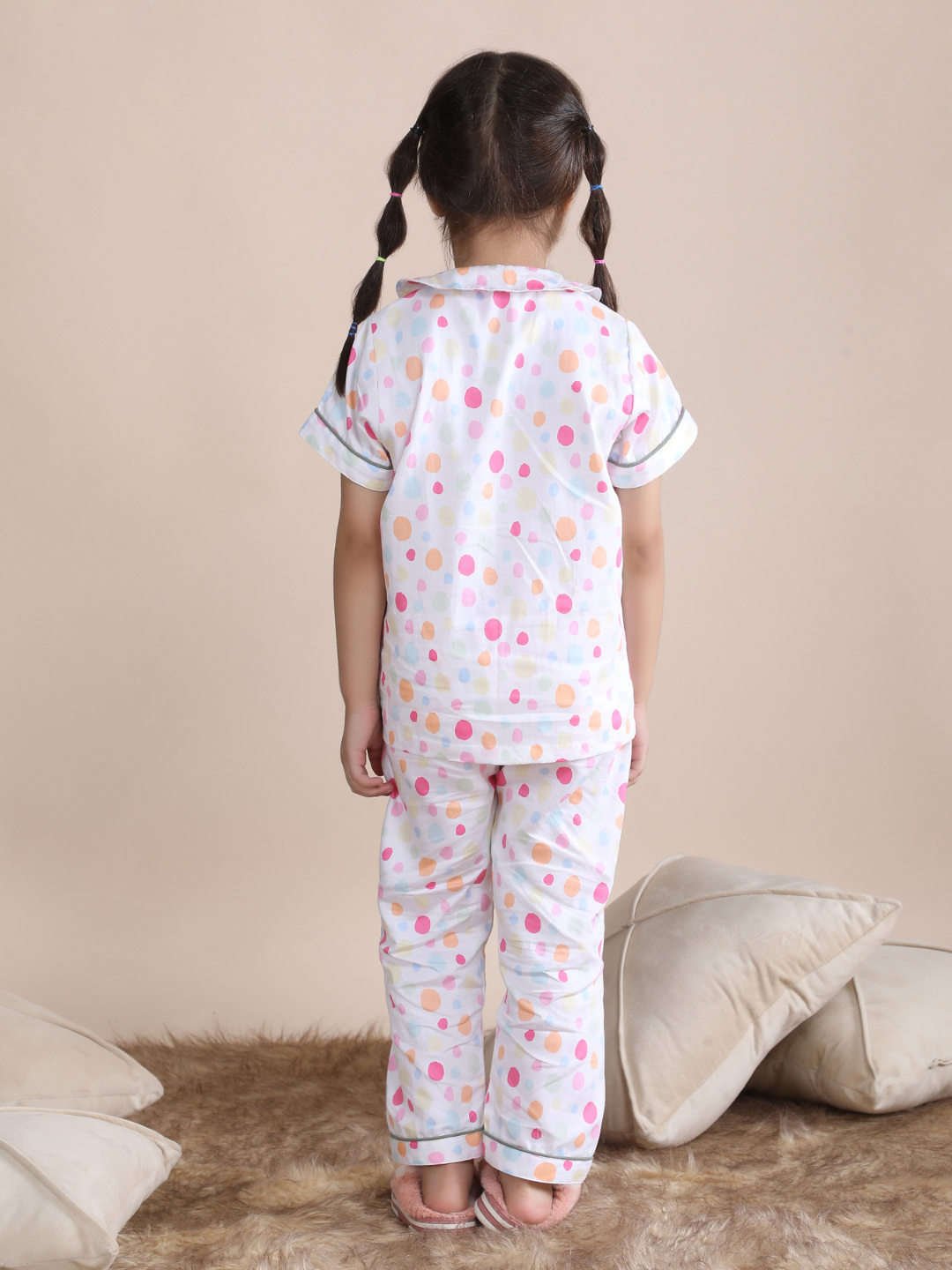 Polka Tots Half sleeves Polka Dots print Night Suit - Multicolor
