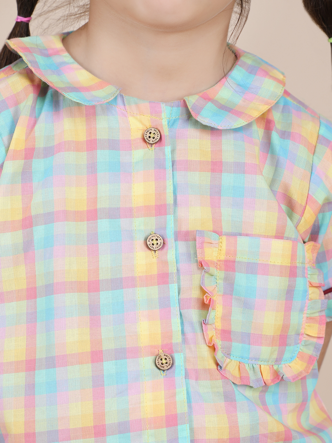 Polka Tots Half sleeves Checks print Night Suit - Multicolor