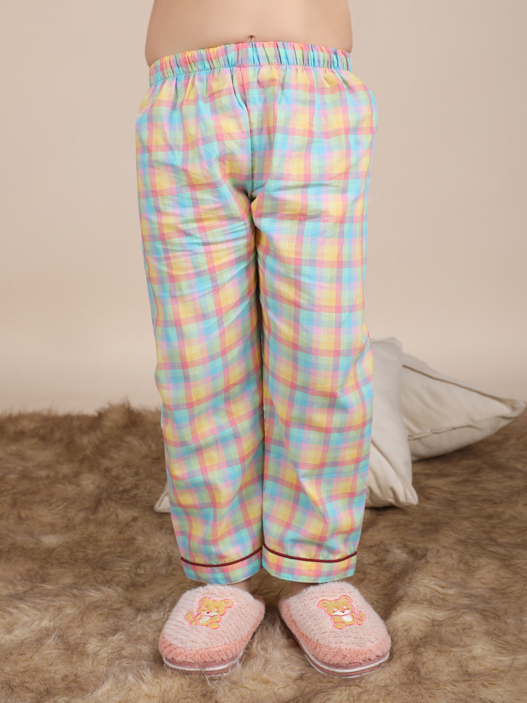 Polka Tots Half sleeves Checks print Night Suit - Multicolor