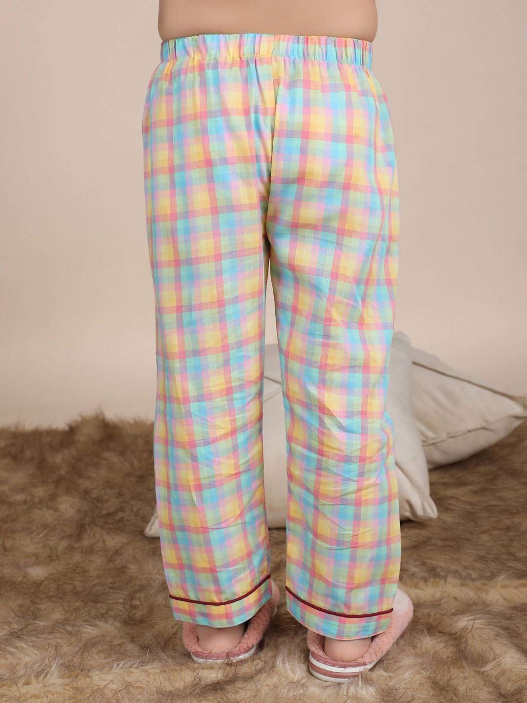 Polka Tots Half sleeves Checks print Night Suit - Multicolor