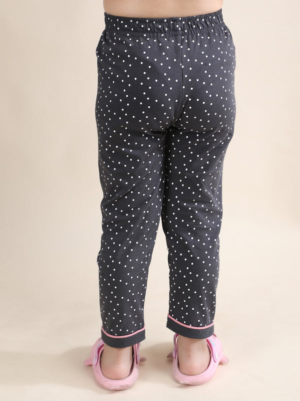 Polka Tots Half sleeves Swan Print Night Suit - Peach