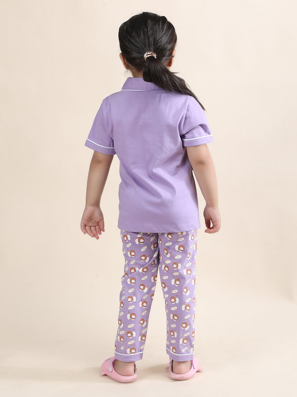 Polka Tots Half sleeves Cub print Night Suit - Lavender