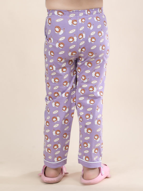Polka Tots Half sleeves Cub print Night Suit - Lavender