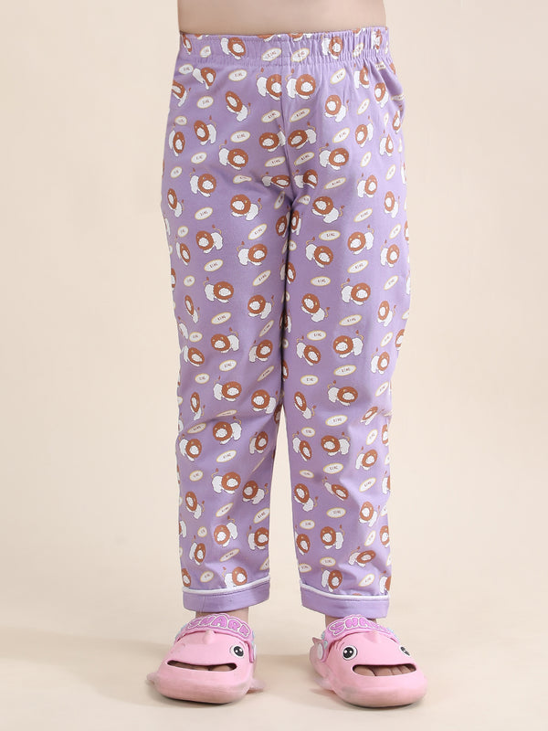 Polka Tots Half sleeves Cub print Night Suit - Lavender