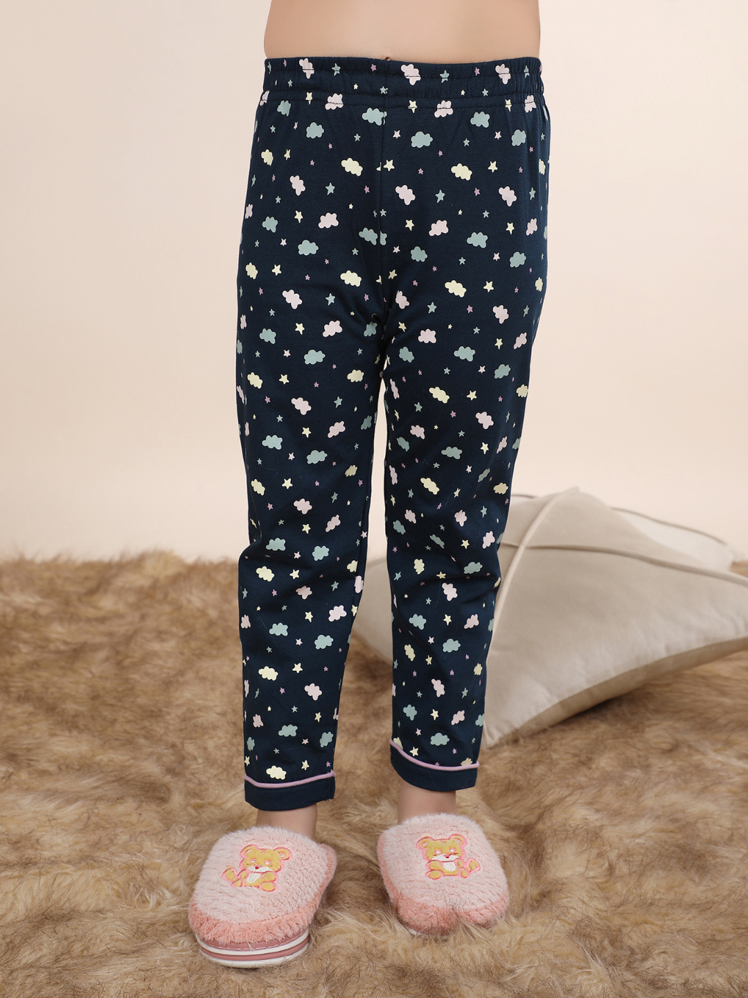 Polka Tots Half sleeves Unicorn Print Night Suit - Lilac