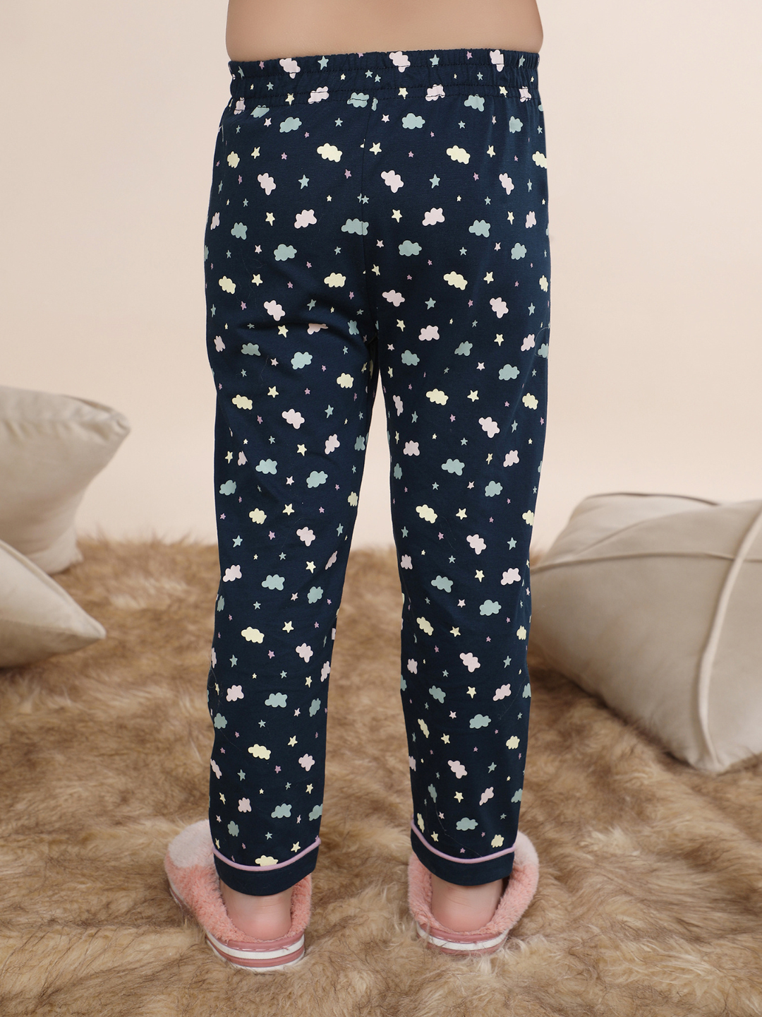 Polka Tots Half sleeves Unicorn Print Night Suit - Lilac