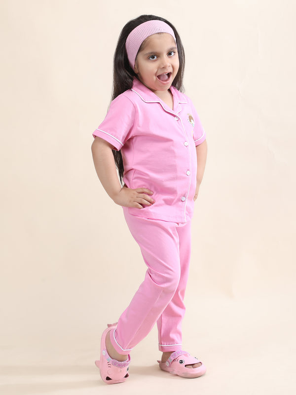 Polka Tots Half sleeves Cute Angel Print Night Suit - Pink