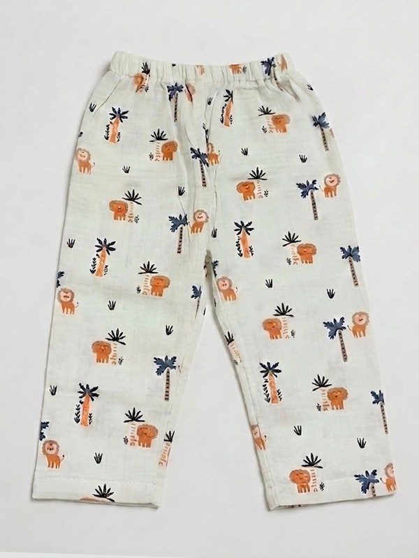 Polka Tots Wrinkled Muslin Cotton Animal Print Kediya Jhabla & Pant Set - Light Green