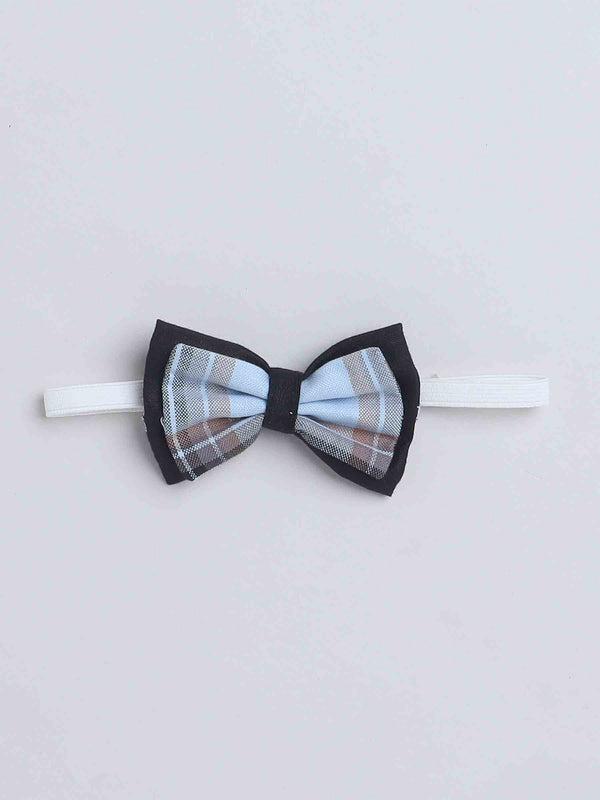 Polka Tots Half Sleeve Checks print Shirt Romper with Bow - Blue