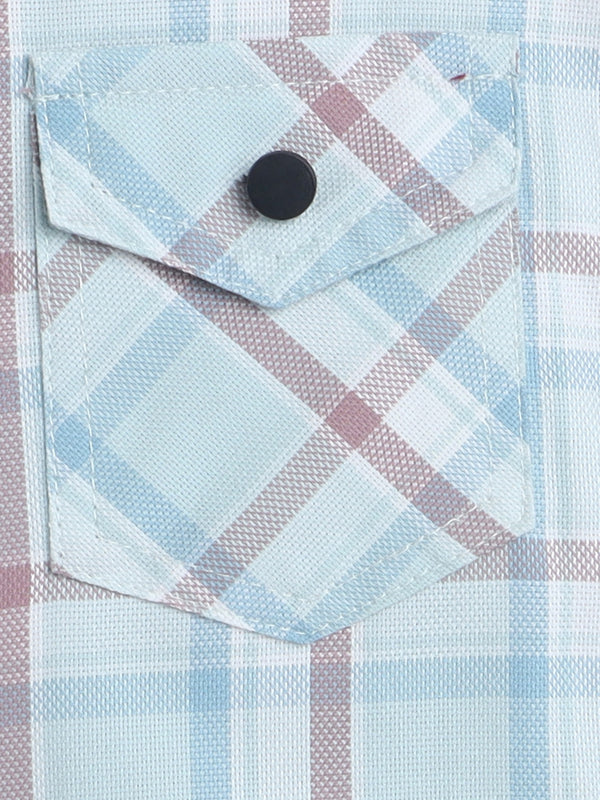 Polka Tots Half Sleeve Checks print Shirt Romper with Bow - Turquoise