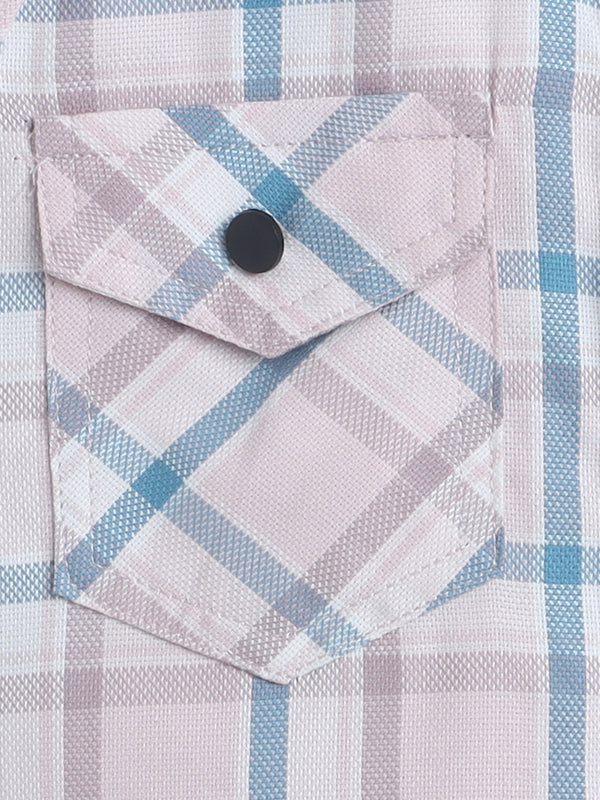Polka Tots Half Sleeve Checks print Shirt Romper with Bow - Mauve